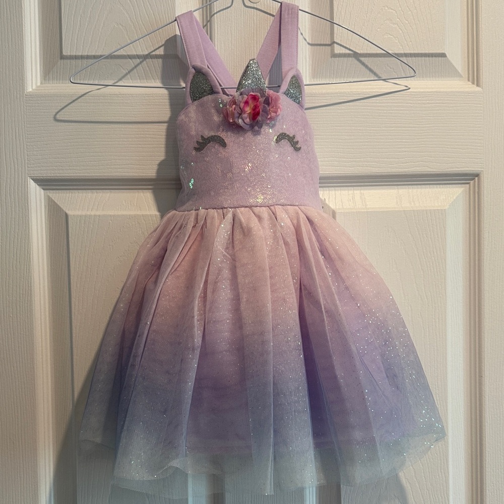 Sparkling Unicorn Kids Dress in Purple and Pink